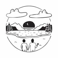 Couple enjoying a cool evening by the lakeside concept as High resolution image of a couple enjoying a cool evening by the lakeside to escape the heat highlighting romance relaxati Dynamic Set 2 vector