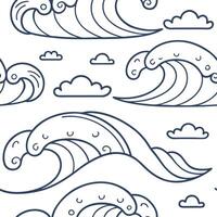 Cool ocean breeze seamless tile pattern with soft waves light clouds and refreshing summer air concept as Soft waves and light clouds combine in this seamless tile pattern evoking Dynamic vector