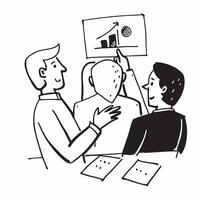 Colleagues discussing business strategy in a conference room concept as A illustration of colleagues discussing business strategy in a conference room utilizing a 3 color pa Dynamic vector