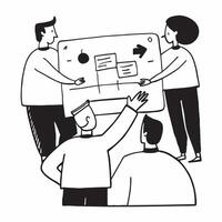 Colleagues reviewing project timelines in a team meeting concept as A illustration of colleagues reviewing project timelines in a team meeting featuring a 3 color palette to Dynamic vector