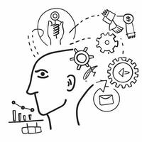 Coach with innovation symbols concept as A coachs profile blended with innovation symbols representing management coaching and fostering innovation Ideal for corporate and busines Dynamic vector
