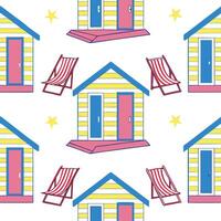Coastal beach huts seamless tile pattern with vibrant colors and beach house atmosphere concept as Colorful coastal beach huts create a fun vibrant seamless tile pattern full of be Dynamic vector