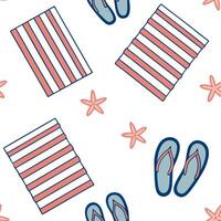 Classic summer seamless pattern with striped beach towels and flip flops for relaxed beach vibes concept as Striped beach towels and flip flops arranged in a seamless pattern for c Dynamic vector