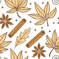 Cinnamon and spice seamless tile pattern with autumn leaves and warm earth tones for cozy seasonal decor concept as Autumn leaves and spice elements like cinnamon arranged seamless Dynamic vector