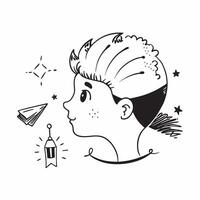 Childs profile with a kite concept as A childs profile blended with a kite symbolizing hope and the boundless possibilities of youth Perfect for childrens and inspirational ads i Dynamic vector