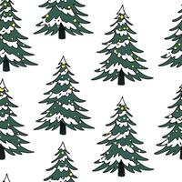 Christmas trees seamless tile pattern with snow covered branches and festive lights for holiday decor concept as Snow covered Christmas tree branches and festive lights arranged se Dynamic vector