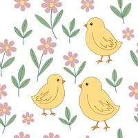 Charming Easter chicks and spring flowers seamless tile pattern with pastel colors concept as Pastel colors highlight charming Easter chicks amidst spring flowers in seamless tile Dynamic vector