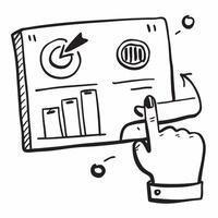 Chart and pointing hand icon with copy space on white background concept as A illustration of a chart and pointing hand icon with ample copy space on a white background perf Dynamic vector