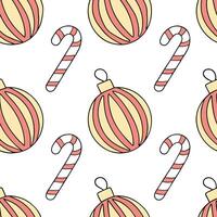 Charming Christmas ornaments and candy canes seamless tile pattern with bright colors concept as Bright colored Christmas ornaments and candy canes create charming seamless tile pa Dynamic vector
