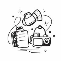Camera and backpack icon with copy space for infographics concept as An infographic ready camera and backpack icon with copy space designed to convey backpacking trips travel photo Dynamic vector
