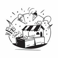 Busy street food market concept as High resolution image of a bustling street food market with colorful stalls and a glossy backdrop capturing the vibrant atmosphere of street food Dynamic vector