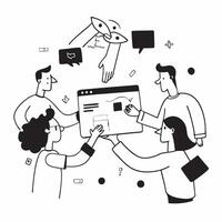 Business team collaborating on a digital transformation project concept as A illustration of a business team collaborating on a digital transformation project using laptops Dynamic vector