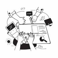Business team collaborating in a modern office using digital tools concept as A illustration of a business team in a modern office collaborating using digital tools showcasi Dynamic vector