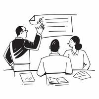 Business leaders discussing corporate goals in a boardroom concept as A illustration of business leaders discussing corporate goals in a boardroom featuring a 3 color scheme Dynamic vector