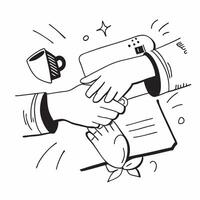 Business partners shaking hands after a successful meeting concept as A illustration of business partners shaking hands after a successful meeting utilizing a 3 color palett Dynamic vector
