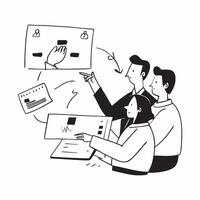 Business development team collaborating on growth strategies concept as A illustration of a business development team collaborating on growth strategies using laptops and di Dynamic vector