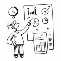 Business consultant with charts concept as A business consultants profile blended with charts symbolizing insights and strategic planning during a company open house Ideal for cor Dynamic vector