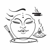Buddha face and incense stick symbol with space for text on a blue background concept as A sleek Buddha face and incense stick symbol with ample space for text on a blue background Dynamic vector