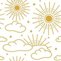 Bright golden sunlight seamless tile pattern with rays filtering through light clouds for a soft spring effect concept as Rays of bright golden sunlight filter through soft clouds Dynamic vector
