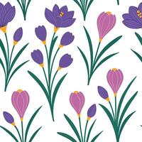 Bright and fresh spring flowers seamless pattern with hyacinths and crocuses for vibrant spaces concept as Fresh hyacinths and crocuses in a seamless floral pattern for spring spac Dynamic vector