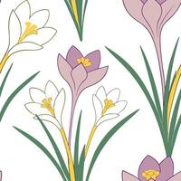 Bright and fresh spring pastel seamless pattern with crocuses and daffodils for lively outdoor spaces concept as Fresh crocuses and daffodils arranged in bright pastel colors for l Dynamic vector
