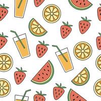Bright summer seamless pattern with fresh fruits and chilled drinks for sunny outdoor gatherings concept as Fresh fruits and chilled drinks in a seamless pattern for vibrant outdoo Dynamic vector