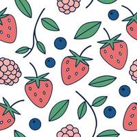 Bright summer fruits seamless tile pattern with colorful strawberries blueberries and raspberries concept as Colorful strawberries blueberries and raspberries create a vibrant and Dynamic vector