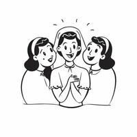 Bride and bridesmaids concept as High resolution image of a bride with her bridesmaids with a glossy backdrop capturing the friendship and joy of the wedding day in Photo Stock Co Dynamic vector