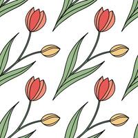 Blossoming tulips seamless tile pattern with fresh green stems and colorful petals symbolizing growth concept as Fresh green stems and colorful tulip petals create a seamless sprin Dynamic vector
