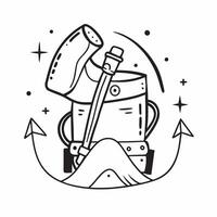 Backpack and hiking poles icon with space for text and graphics on a blue background concept as A modern backpack and hiking poles icon design featuring space for both text and gra Dynamic vector