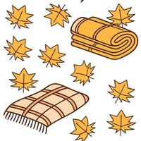 Autumn warmth seamless tile pattern with cozy blankets and golden maple leaves for inviting home decor concept as Cozy blankets and golden maple leaves arranged seamlessly to creat Dynamic Set 6 vector