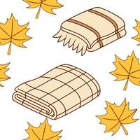 Autumn warmth seamless tile pattern with cozy blankets and golden maple leaves for inviting home decor concept as Cozy blankets and golden maple leaves arranged seamlessly to creat Dynamic Set 5 vector