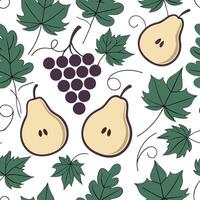 Autumn pear and grape seamless tile pattern with lush greenery and vibrant colors concept as Pears and grapes surrounded by lush greenery create a vibrant autumn pear and grape sea Dynamic vector