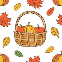 Autumn harvest basket seamless tile pattern with fruits vegetables and fall accents concept as Fruits vegetables and fall accents in a harvest basket create a seamless autumn tile Dynamic Set 2 vector