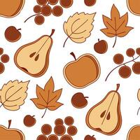 Autumn harvest fruits seamless tile pattern with apples pears and grapes in warm tones concept as Apples pears and grapes in warm tones create an autumn harvest fruits seamless til Dynamic vector