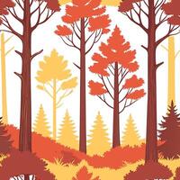 Autumn forest seamless tile pattern with towering trees and colorful foliage for woodland themed spaces concept as Towering autumn trees and colorful foliage arranged seamlessly to Dynamic Set 2 vector