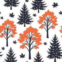 Autumn forest silhouette seamless tile pattern with dark trees and vibrant fall colors concept as Dark tree silhouettes and vibrant fall colors create an autumn forest seamless til Dynamic vector