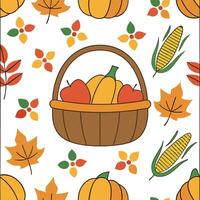 Autumn harvest basket seamless tile pattern with fruits vegetables and fall accents concept as Fruits vegetables and fall accents in a harvest basket create a seamless autumn tile Dynamic vector