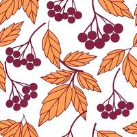 Autumn berries and leaves seamless tile pattern with deep reds purples and warm oranges concept as Deep red purple and warm orange autumn berries and leaves create a vibrant seamle Dynamic vector