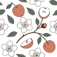 Autumn apple blossom seamless tile pattern with delicate flowers and ripe fruits concept as Delicate apple blossoms and ripe fruits form an autumn apple blossom seamless tile patte Dynamic vector