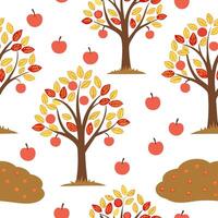 Autumn apple orchard seamless tile pattern with ripe apples trees and fall foliage concept as Ripe apples trees and fall foliage create an autumn apple orchard seamless tile patter Dynamic vector