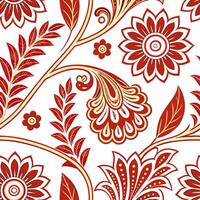 Asian inspired floral and dragon seamless tile pattern with bold red and gold accents concept as Bold red and gold accents showcase Asian inspired floral and dragon patterns in sea Dynamic vector