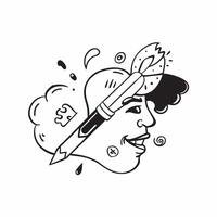 Artists profile with a paintbrush concept as An artists profile merged with a paintbrush symbolizing hope and creativity Perfect for art and inspirational ads in Photo Stock Conc Dynamic vector