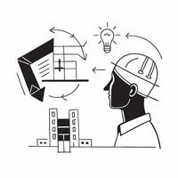 Architect double exposure with blueprints concept as An architects profile merged with blueprints representing architectural responsibility and design innovation Perfect for archi Dynamic vector