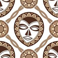 African tribal masks and geometric patterns seamless tile pattern with earthy tones concept as Earthy tones highlight African tribal masks intertwined with geometric patterns in se Dynamic vector