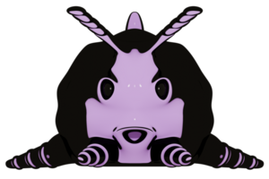 A purple and black alien with a big head png