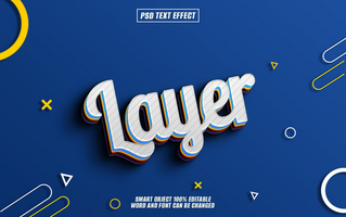 3D layered text effect, editable word Layer on blue background. psd