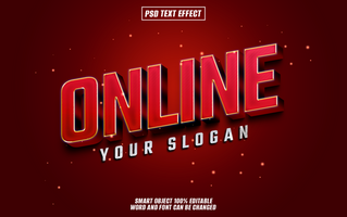 3D online text effect with slogan placeholder on dark red background. psd