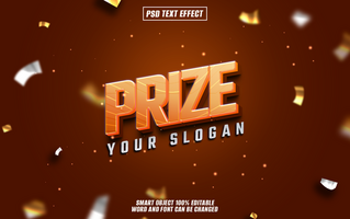 3D golden text effect Prize with confetti, editable slogan. psd