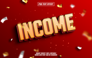 3D text effect Income on red background with confetti. psd